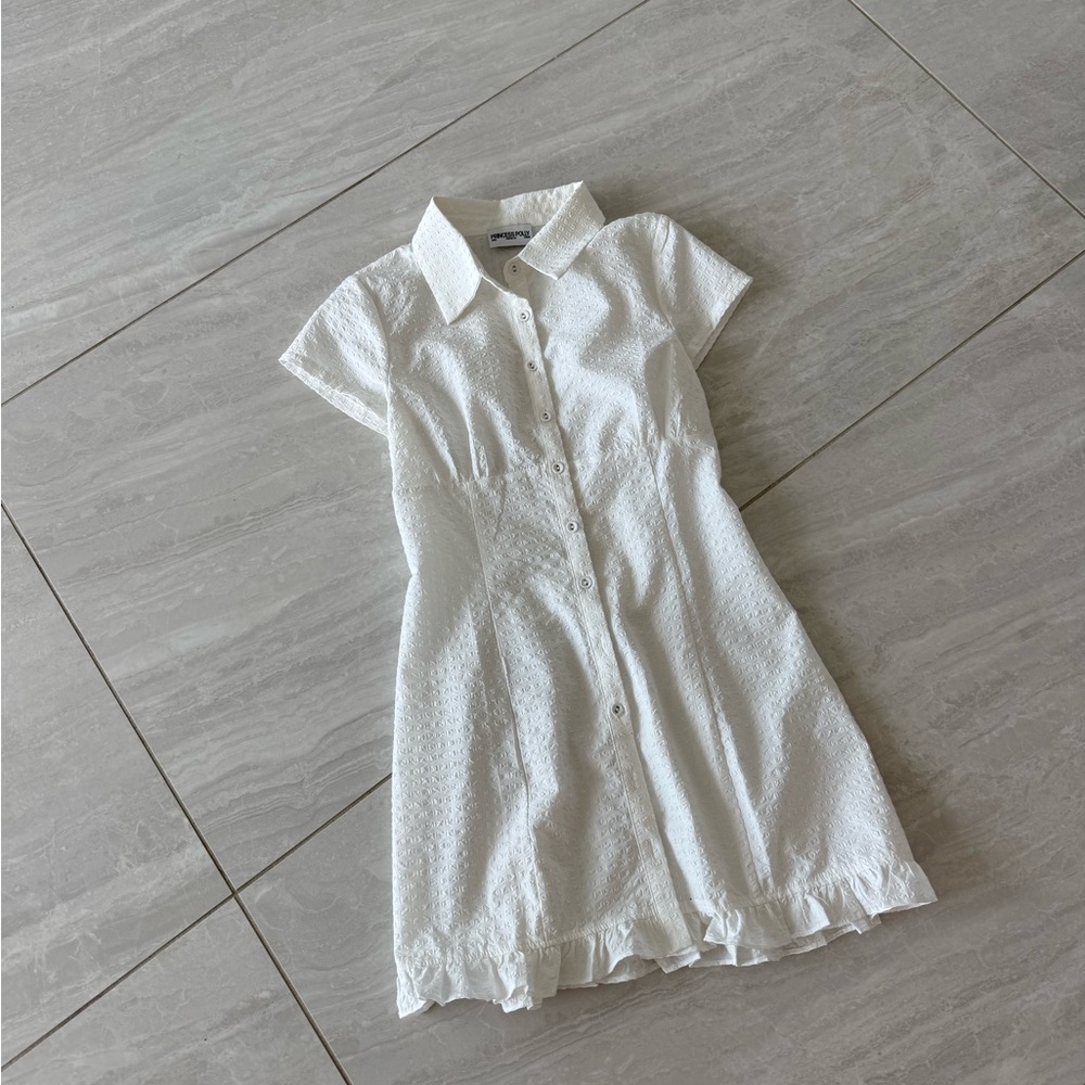 White Eyelet Button-Front Shirt Dress